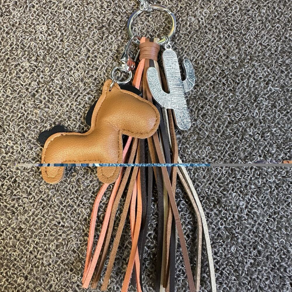 Bag Charm Key NEW Cow Hair Hide Cactus, Brown Pony Horse Arbor Verde - Picture 7 of 10